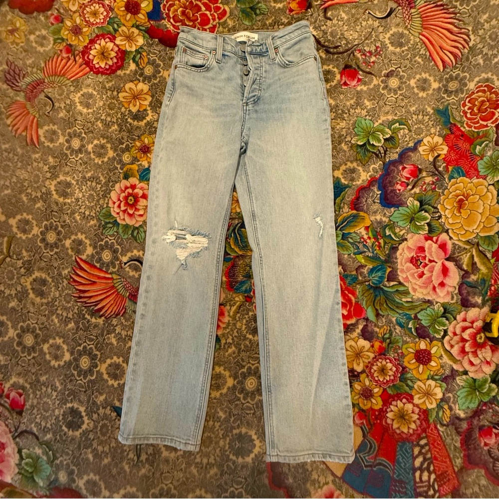 Denim Forum Light Blue Straight Leg Jeans